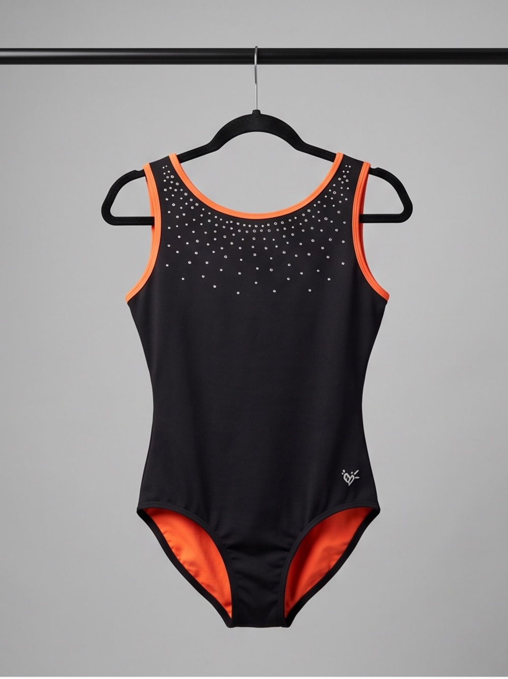 Girls' Black & Orange Rhinestone Tank Swim Suit